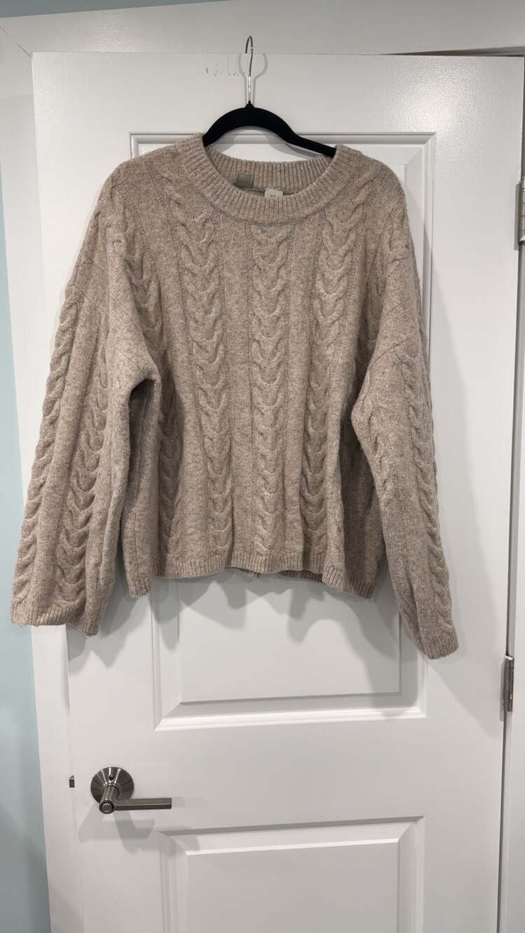 Joie Beige Cable Knit Crewneck Sweater XL